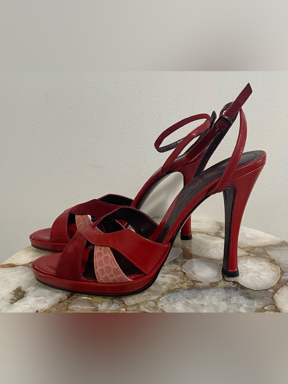 Via Spiga Red Strappy Stiletto Sandals